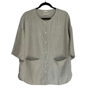 Beaton 100% Linen Beige Short Sleeve Chore Jacket - Size XS